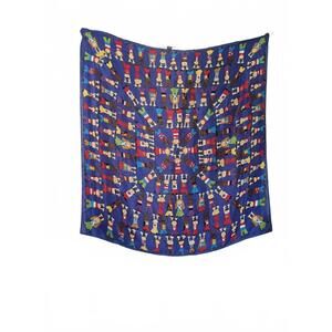 Save The Children 100% Silk Royal Blue Graphic Print Pattern Scarf